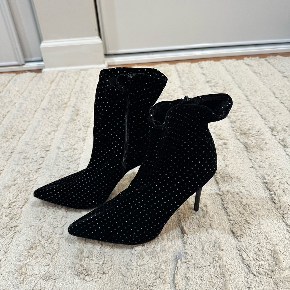 Elegant Black Sparkle Velvet Ankle Boots